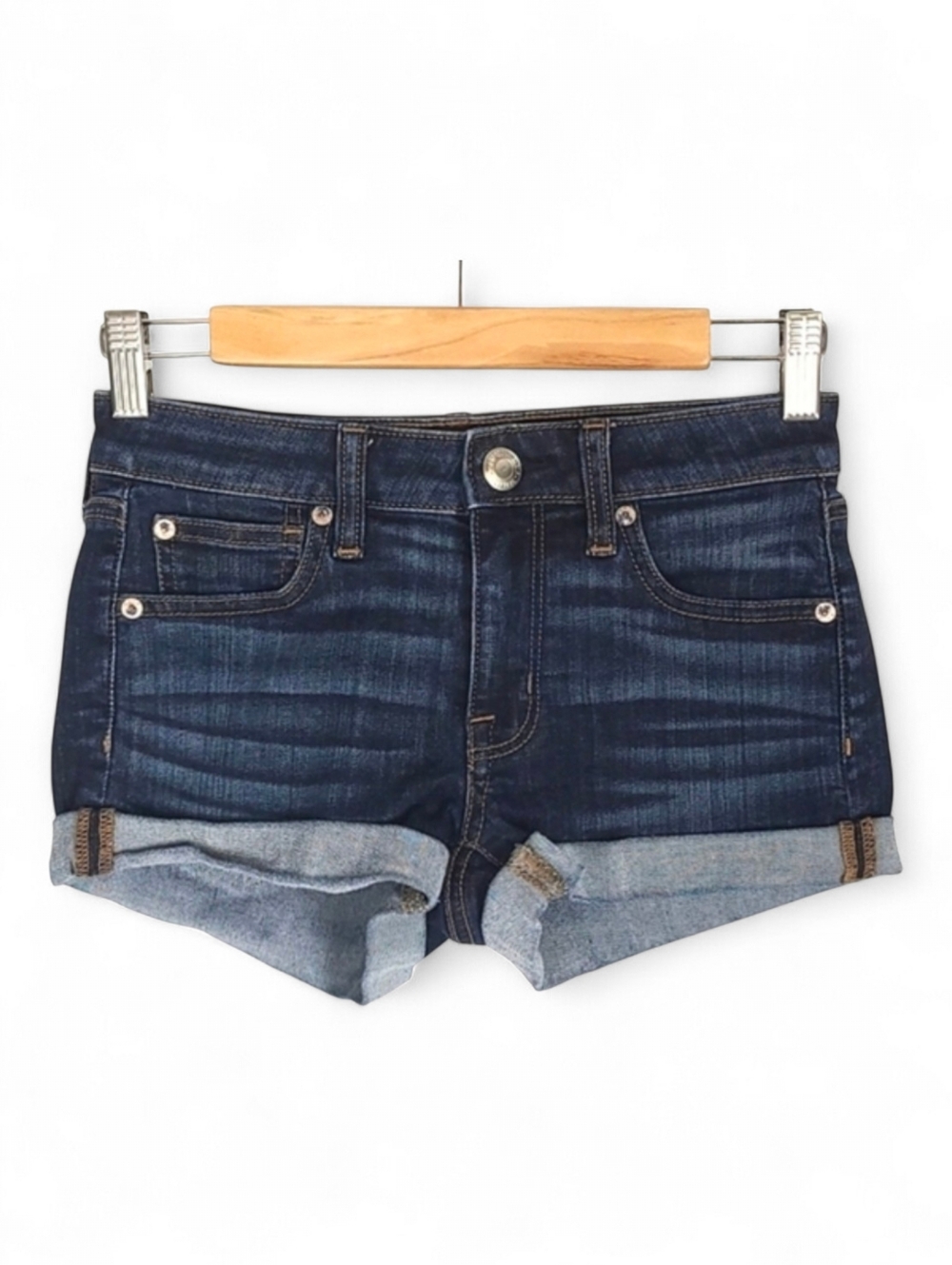 American Eagle Outfitters  Super Stretch Shortie Shorts Dark Blue Denim Size 2